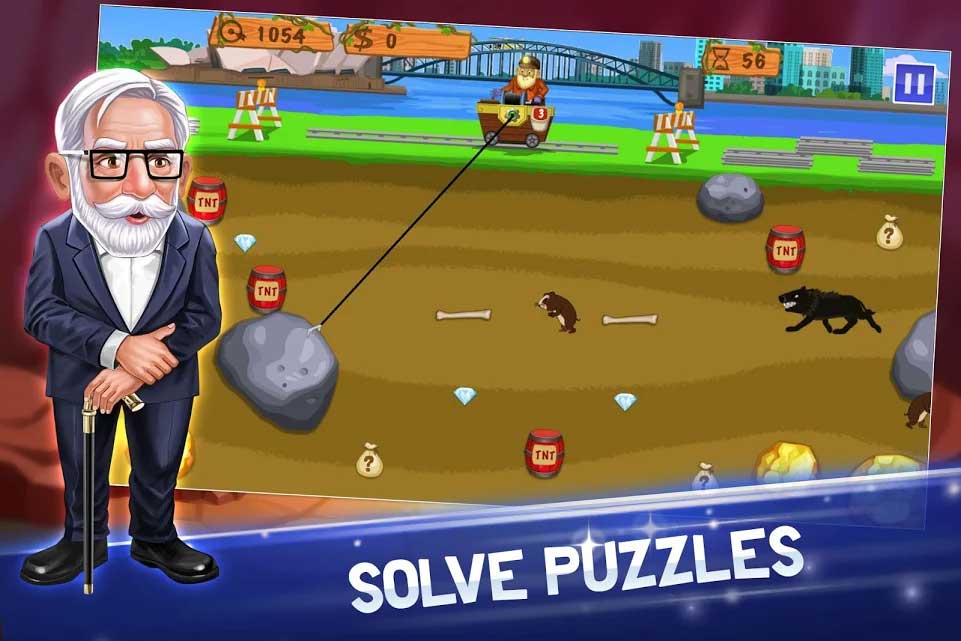 Gold Miner Vegas: Gold Rush cho Android thử thách bạn bằng nhiều câu đố thú vị
