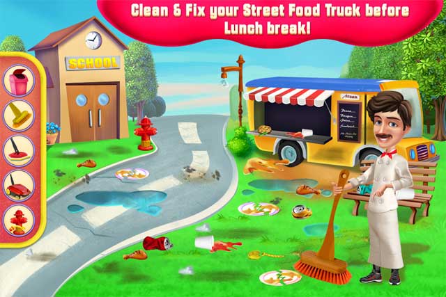 Dọn sạch khu vực bên ngoài xe tải trước khi giờ ăn trưa đến