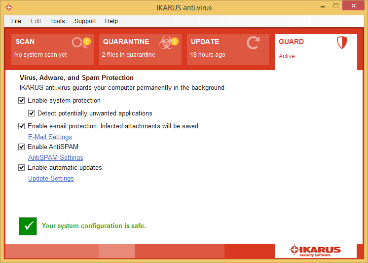 Giao diện IKARUS anti.virus 