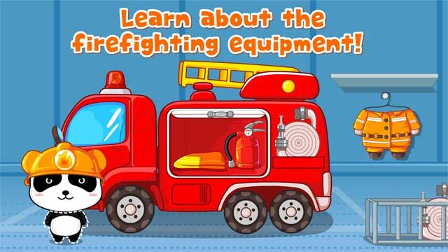 Bé sẽ được tìm hiểu về các thiết bị và vật dụng của lính cứu hỏa trong game Little Fireman for Android