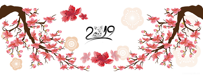 Ảnh bìa Facebook hoa đào 2019