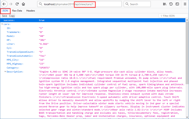 REST API của PHPMaker