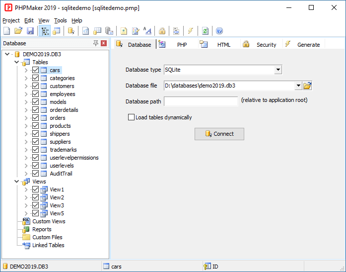 PHPMaker hỗ trợ cơ sở dữ liệu SQLite