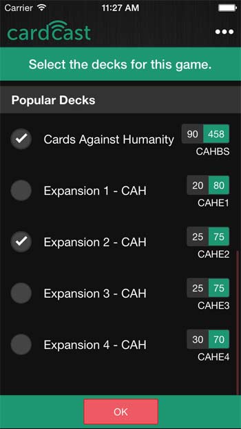 Chọn bộ thẻ bạn muốn chơi trong Cardcast