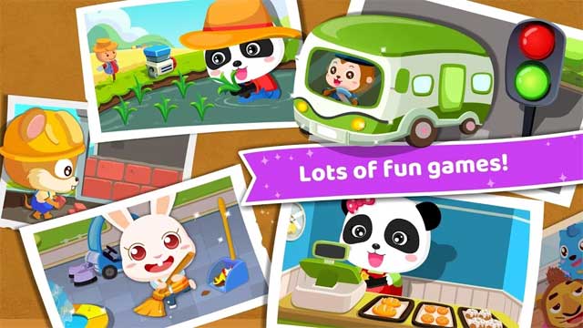 Rất nhiều hoạt động thú vị đang chờ bé khám phá trong Baby Panda's Dream Job for Android