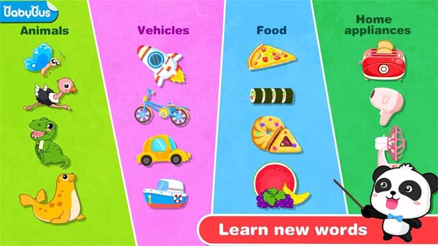 Game Baby Panda’s First Words cho Android có 4 chủ đề để bé học các từ vựng tiếng Anh đơn giản