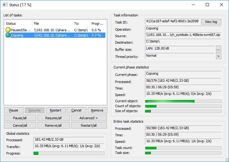Màn hình làm việc chính của Copy Handler 1.44