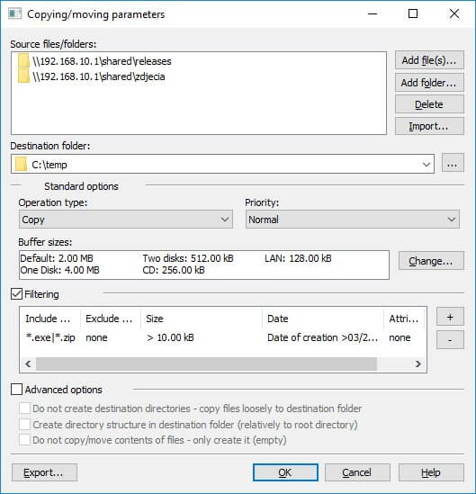 Màn hình Task Edit Window của Copy Handler 1.44