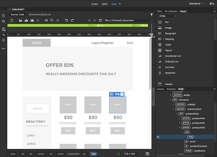 Adobe Dreamweaver thiết lập trang nhanh hơn