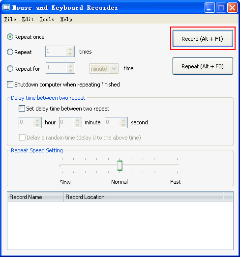 Hai nút bấm trên Mouse and Keyboard Recorder 