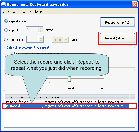 Mouse and Keyboard Recorder lặp lại hành động ghi hình