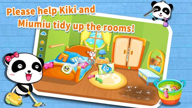 Giúp hai bạn gấu trúc nhỏ Kiki và Miumiu dọn dẹp căn phòng thôi nào