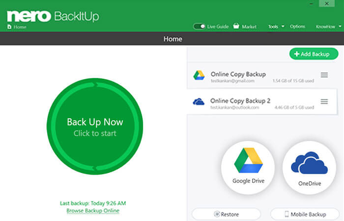 Giao diện mới của Nero BackItUp