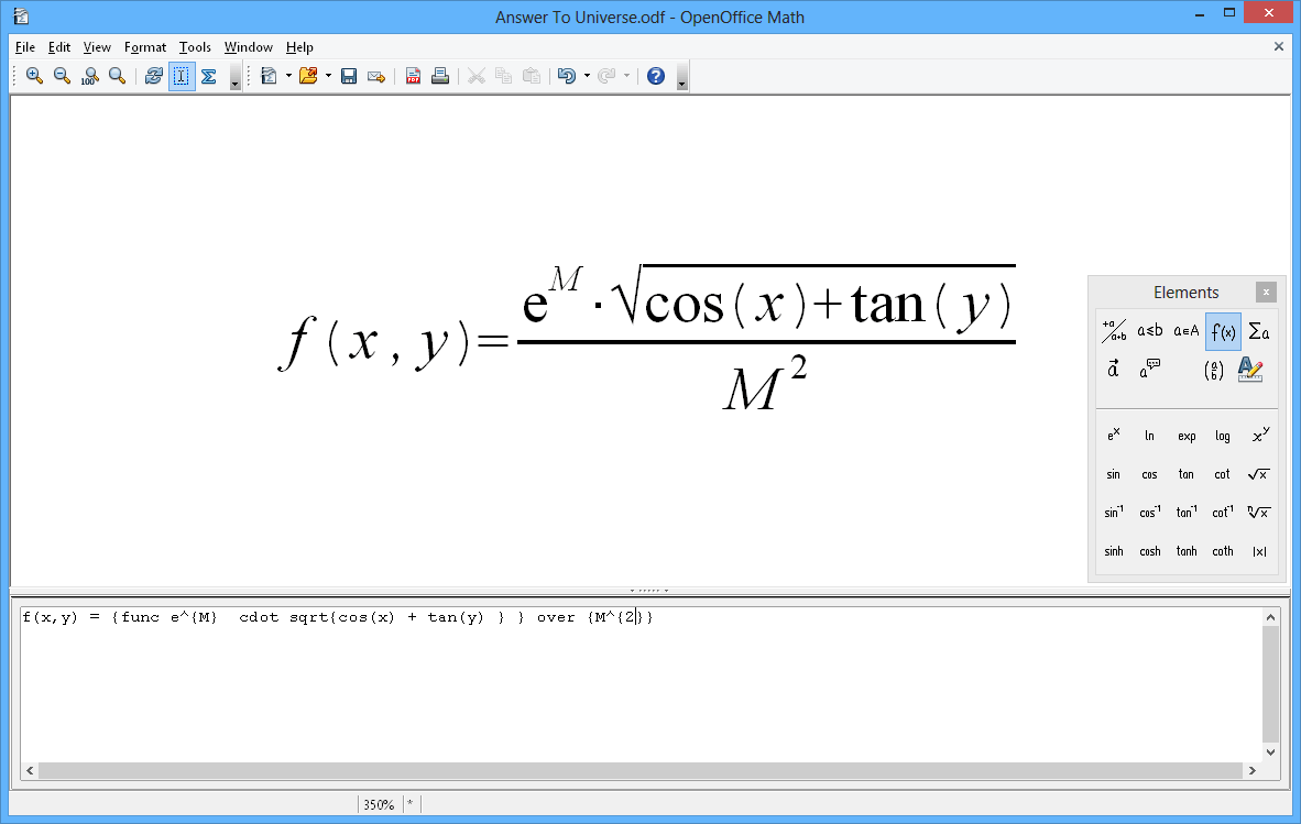 Giao diện làm việc của OpenOffice Math