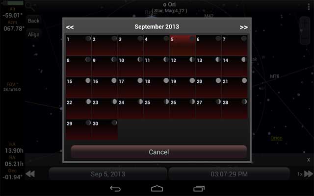 SkEye  Android cung cấp lịch mặt trăng, mặt trời và nhiều sự kiện thiên văn nổi bật