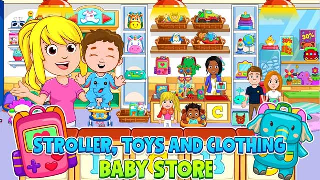 Mua sắm quần áo, đồ chơi, xe đẩy cho em bé tại cửa hàng trẻ em
