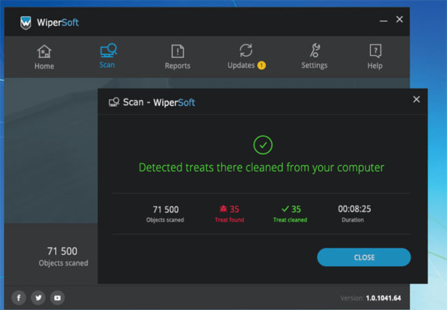 Giao diện chính của phần mềm bảo mật WiperSoft