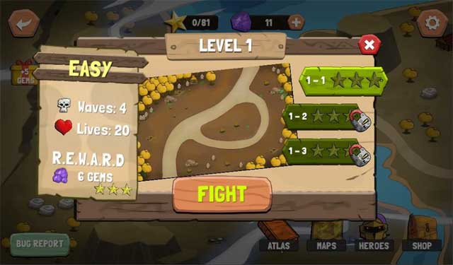 Tower Defense: Fantasy TD có 60 màn chơi và 3 level khó 