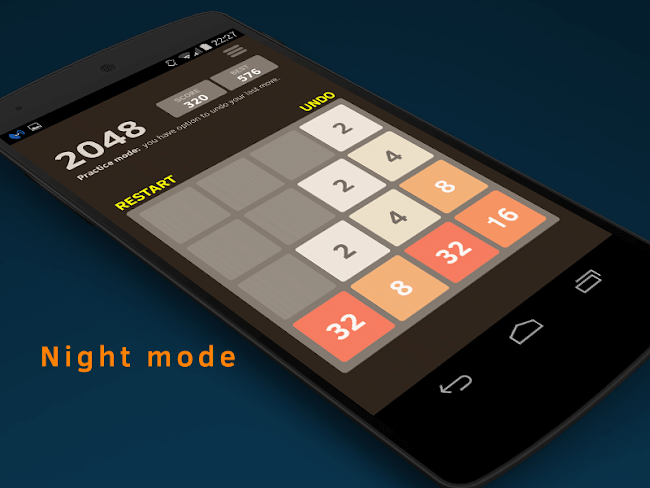 Chế độ Night mode trong trò chơi giải đố số 2048