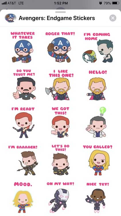 Sử dụng sticker Avengers: Endgame Stickers trong iMessage và các app nhắn tin khác