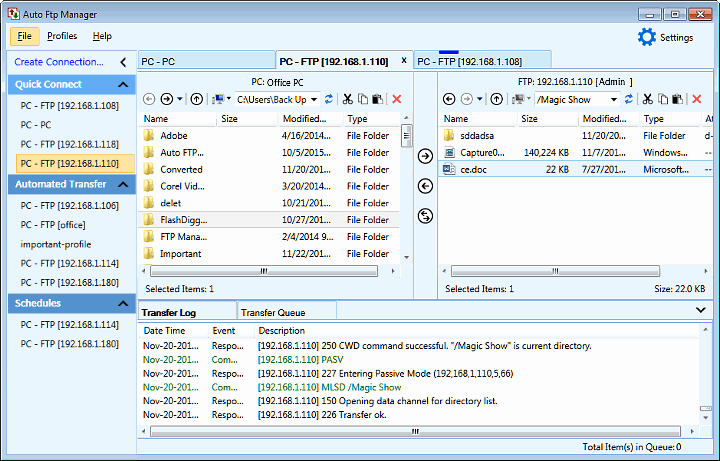 Menu chính của Auto FTP Manager