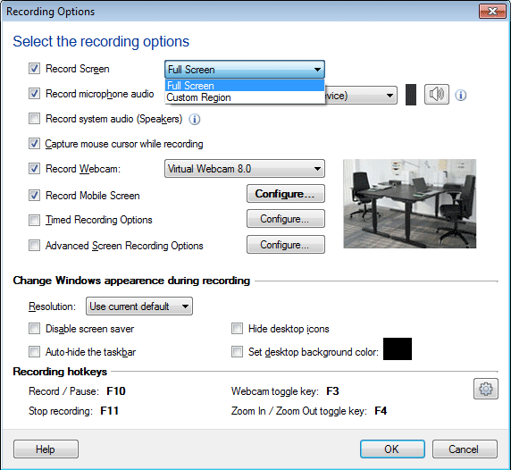 Tùy chọn ghi hình của My Screen Recorder Pro