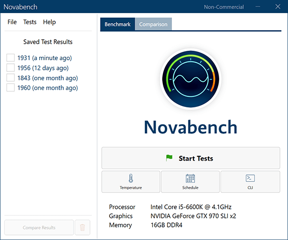 Giao diện Novabench