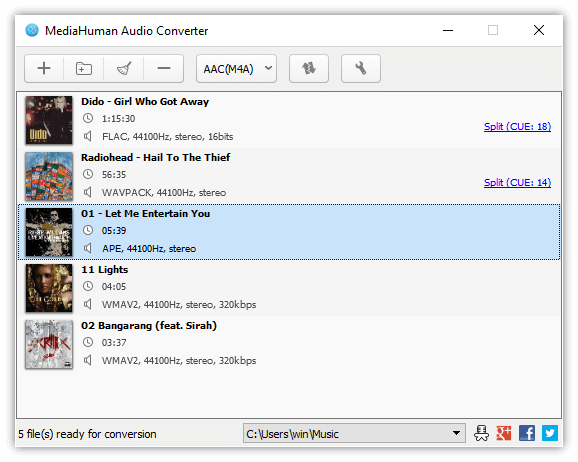 Giao diện làm việc chính của MediaHuman Audio Converter