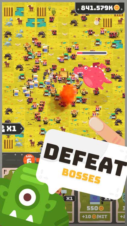 Cử quân đánh bại boss để kiếm tiền trong Merge Empire