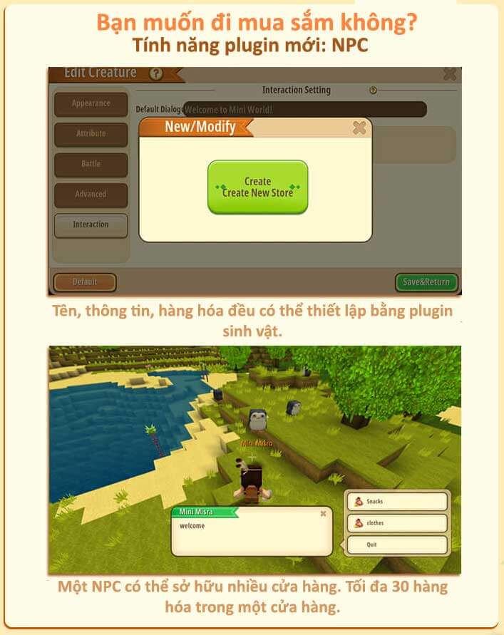 Tính năng mua sắm trong Mini World