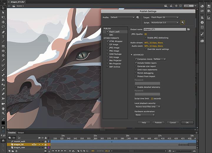 Adobe Animate hỗ trợ xuất tác phẩm trên nhiều nền tảng
