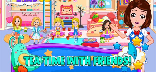 Chuẩn bị bữa tiệc trà chiều với bạn bè trong My City: Pajama Party