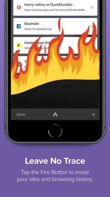 Chạm vào nút Fire Button trong DuckDuckGo để xóa toàn bộ tab và dữ liệu