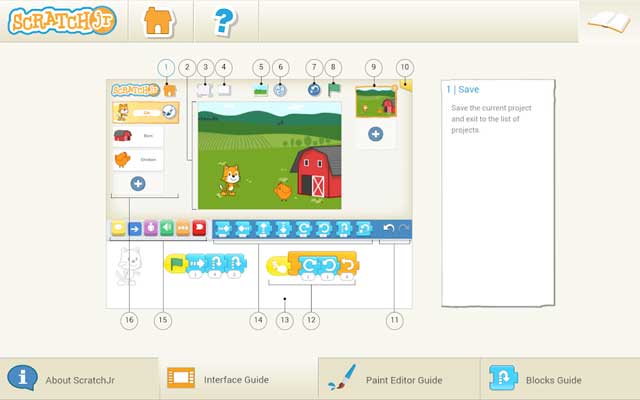 Giao diện và ngôn ngữ lập trình của ScratchJr được thiết kế lại để phù hợp với trẻ nhỏ