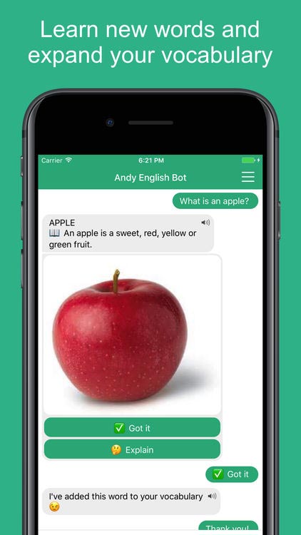 Học từ mới và mở rộng vốn từ vựng với Andy English Bot