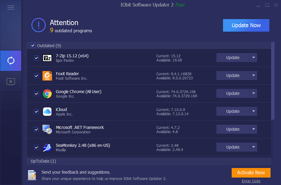 Giao diện chính của  IObit Software Updater 2