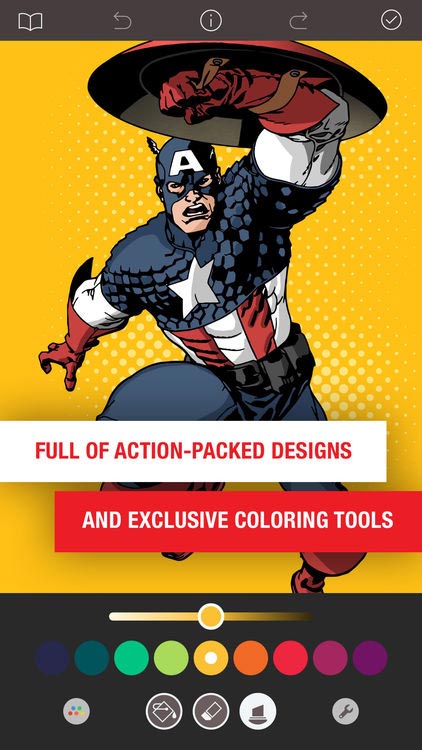 Marvel: Color Your Own cung cấp các thiết kế đậm chất hành động và công cụ tô màu độc quyền