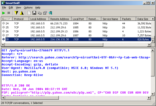 SmartSniff có thể chụp các gói TCP/IP trên Windows