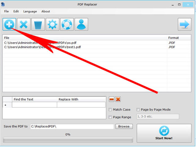 Giao diện chính của phần mềm PDF Replacer
