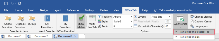 Tab mới trong Office Tab