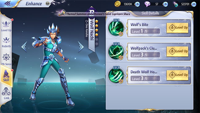 Hệ kỹ năng của Wolf Nachi trong Saint Seiya: Awakening