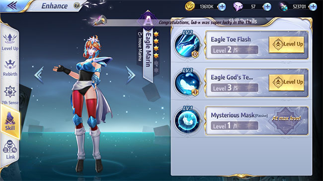 Hệ kỹ năng của Eagle Marin trong Saint Seiya: Awakening