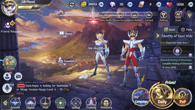 Giao diện của game Saint Seiya: Awakening