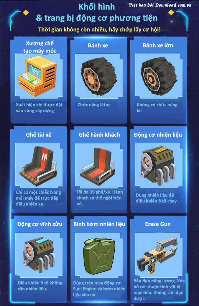 Mini World bổ sung khối hình trang bị phương tiện mới