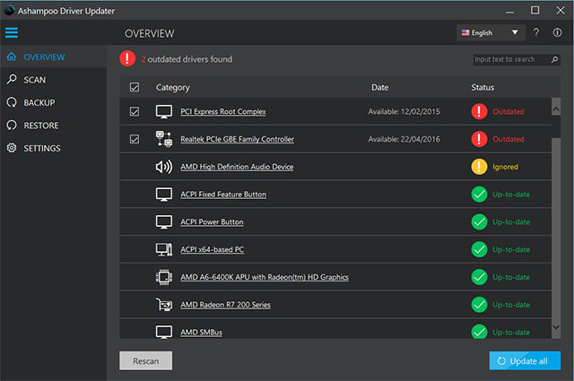 Tìm và update driver mới nhất, giúp hệ thống đạt hiệu suất tối đa