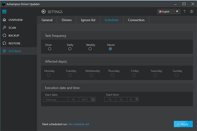 Thiết lập để Ashampoo Driver Updater cập nhật driver tự động