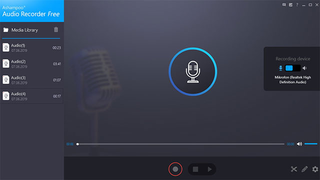 Giao diện chính của phần mềm Ashampoo Audio Recorder Free
