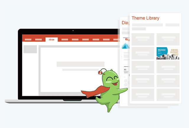 iSlide tích hợp thư viện theme, màu sắc, icon, biểu đồ... để tạo slide nhanh chóng, chuyên nghiệp