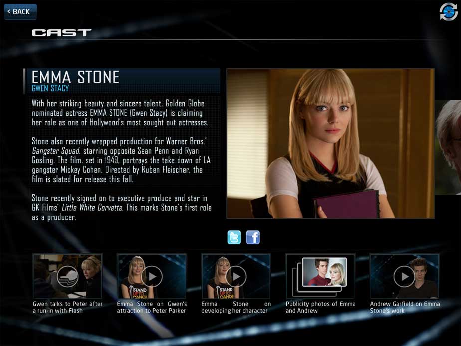 The Amazing Spider-Man Second Screen App cung cấp nội dung chi tiết về dàn diễn viên trong phim