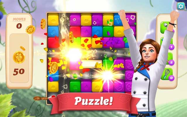 Chơi các level phá sao đầy màu sắc để nhận được tiền mua đồ nội thất mới cho khu nghỉ mát